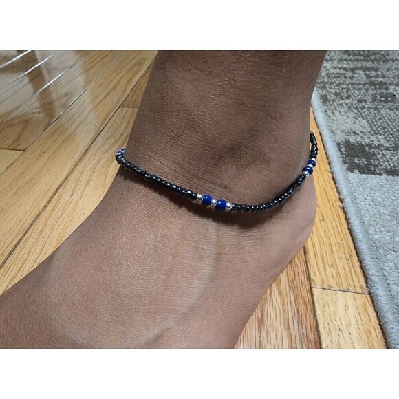 Women's Beaded Anklet Bracelet Black And Blue - Picture 2 of 5